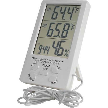 Multicomp Pro Thermometer, Hygrometer Clock, Indoor/Outdoor, 0 DegreeC to +50 DegreeC, 150 mm, 88 mm, 25 mm TA298