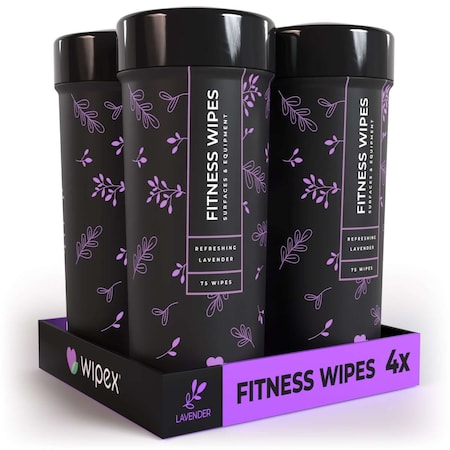 Wipex Natural Fitness Wipes 75ct Canister, 4 pack, Fresh Lavender, Gym Equipment Cleaning Wipes, 4PK WX71916FN