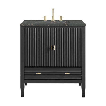 James Martin Vanities Myrrin 30" Single Vanity, Carbon Oak w/ 3 CM Parisien Bleu Silestone Top 485-V30-CBO-3PBL