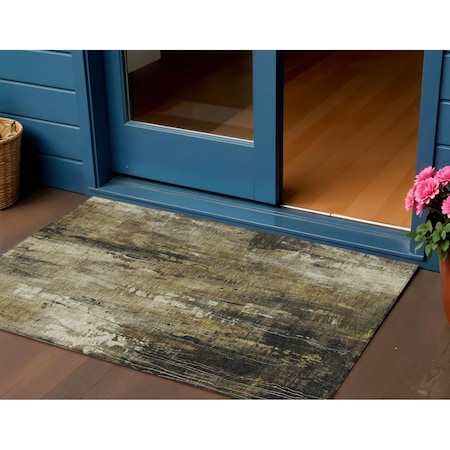 Homeroots 3' X 5' Beige And Taupe Abstract Washable Indoor Outdoor Area Rug 617644