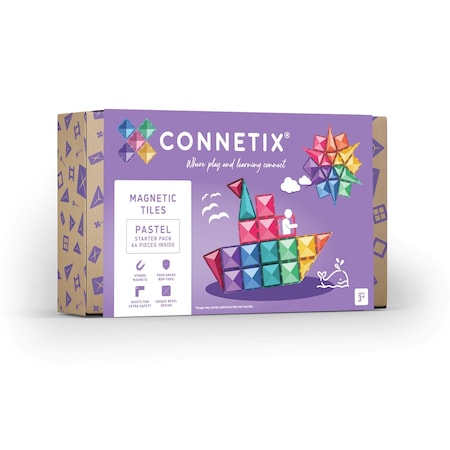 Connetix Magnetic Tiles Pastel Starter Pack, 64-Piece Set CT-P-00064-ST