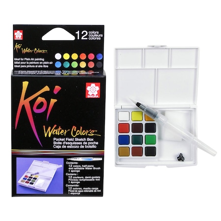 Sakura Koi Watercolor Field Sketch Box with Brush, 12-Color Set XNCW-12H