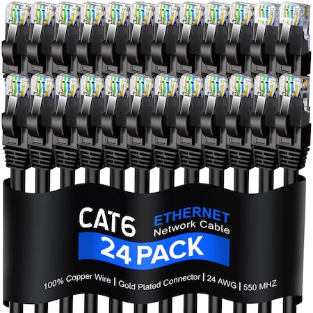 Maximm Cat6 Ethernet Cable 6ft 10Gbps 550MHz UTP, 24PK, Black, 24PK CAT6-6FT-24PK-BLACK