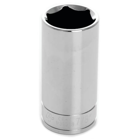 Perform Tool Socket 3/8 In Drive; 7/8 In; Standard; Deep Socket; 6 Point; Polished Nickel Chrome Plated W38328