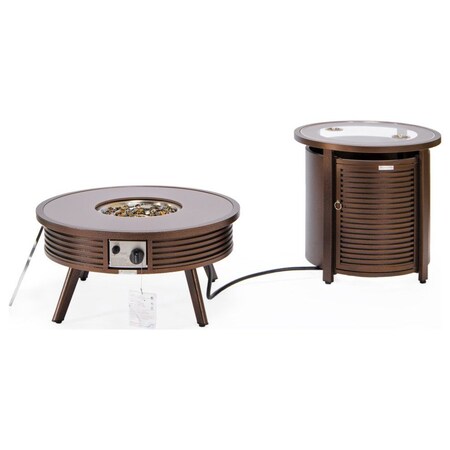 Leisuremod Walbrooke Patio Round Fire Pit and Tank Holder with Slats Design, Brown WBRS-29-24-GL