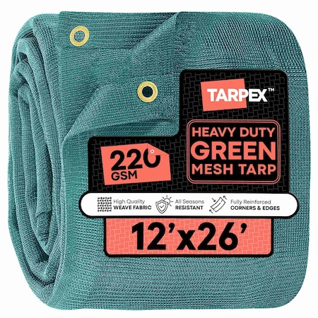 Tarpex 12' x 26' Green Heavy-Duty Weather Resistant 6.5 oz. 70% Shade Polyethylene Mesh Truck Tarp GMT-TA-1226