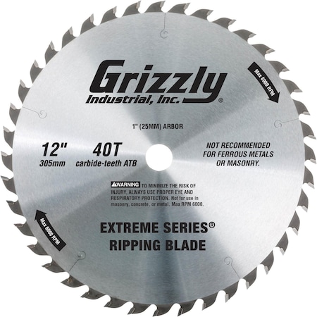 Grizzly 12" x 1" 40t ATB Ripping Blade T26700