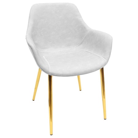 Leisuremod Markley Modern Leather Dining Arm Chair With Gold Metal Legs, Light Grey ECG26LGR