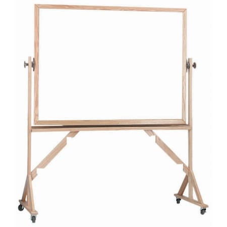 Aarco Reversible Freestanding White Porcelain Marker Board w/ a Red Oak Frame, Board Size 42''Hx60''W WRS4260