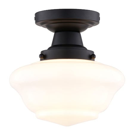 Vaxcel Eastgate 8.75-in W Matte Black Traditional Semi Flush Mount Ceiling Light White Schoolhouse Glass C0312