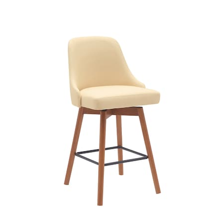 Armen Living Sicily 26in Swivel Walnut Wood Counter Stool in Cream Faux Leather LCSIBAWACR26