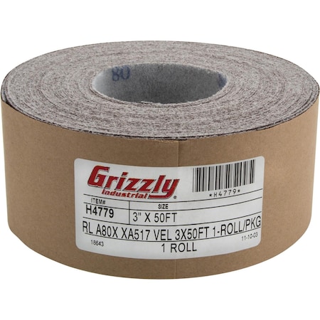 Grizzly 3" x 50' A/O Sanding Roll 80 Grit, H&L H4779