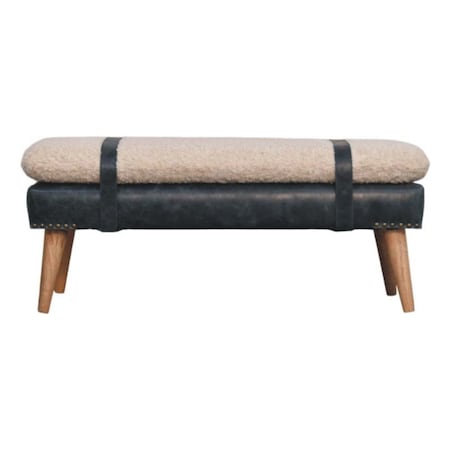 Homeroots 35in Dark Olive Green and Brown Genuine Leather and Solid Wood Upholstered Bench 723426