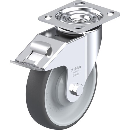 Blickle Swivel Plate Caster, PU, 6-5/16", Brake LE-PATH 160KA-14-FI