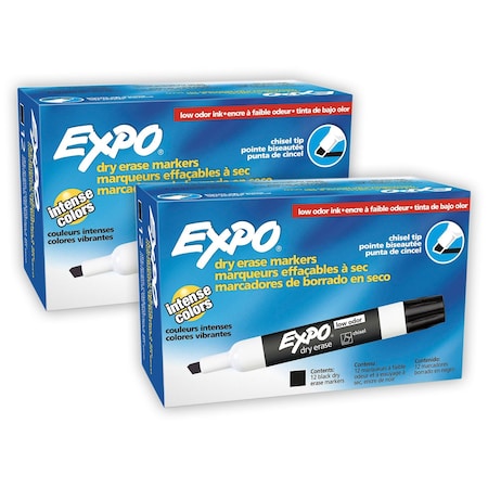 Expo Low-Odor Dry Erase Markers, Chisel Tip, Black, 12 Per Box, 2 Boxes, 24PK 80001