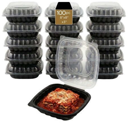 Eco Harmony Products Food Storage Container, Hinged, Vented Lid, Plastic, 8" x 8", 100PK 804614