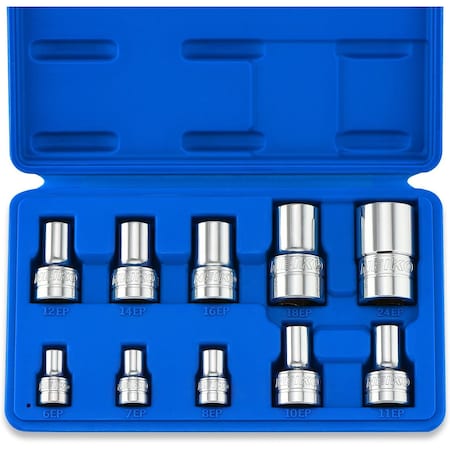 Neiko External Torx Plus Socket Set, 0.25 in EP6 - EP8, 0.375 in EP10 - EP16, 0.5 in EP18 and EP24 02473A