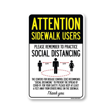 Signmission Public Safety, Sidewalk Users Practice Social Distancing, 14in X 10in Aluminum, OS-NS-A-1014-25375 OS-NS-A-1014-25375