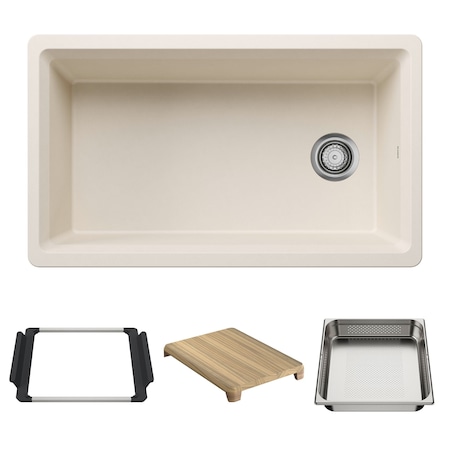 Blanco Inteos SILGRANIT 33in Single Bowl Reversible Undermount Workstation Kitchen Sink - Soft White 443318