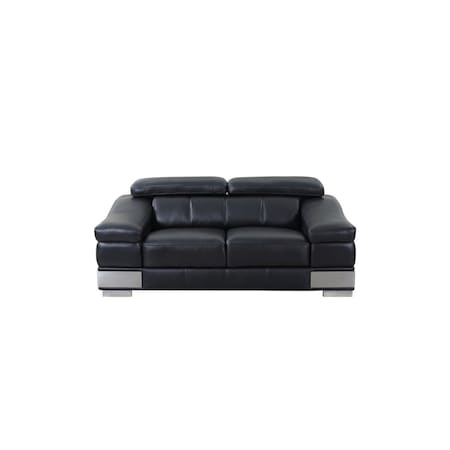 Homeroots 73in Black And Silver Genuine Leather Love Seat 329714