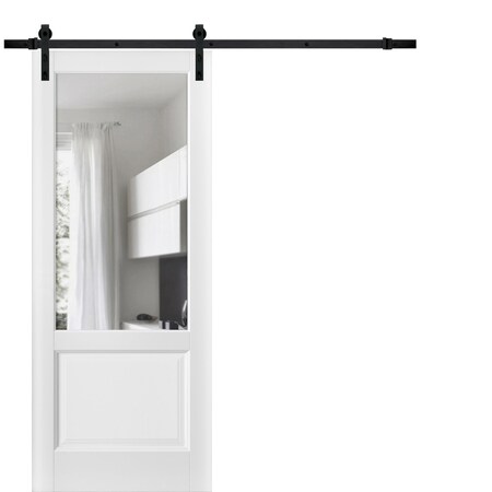 Sartodoors Sturdy Barn Door, Lucia 1533 White Silk with Clear Glass, 6.6FT Rail Hangers Heavy Hardware Set,  LUCIA1533BD-B-WS-3696