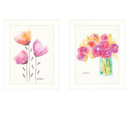 Homeroots Set Of Two Simple Bouquets White Framed Print Wall Art, 2PK 415800