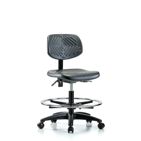 Blue Ridge Ergonomics Chair, Poly, Med Bench, CF Casters, No Arms, 19-1/2" to 27-1/2" Height, Black; Blue BR-PMBCH-RG-T0-A0-CF-RC