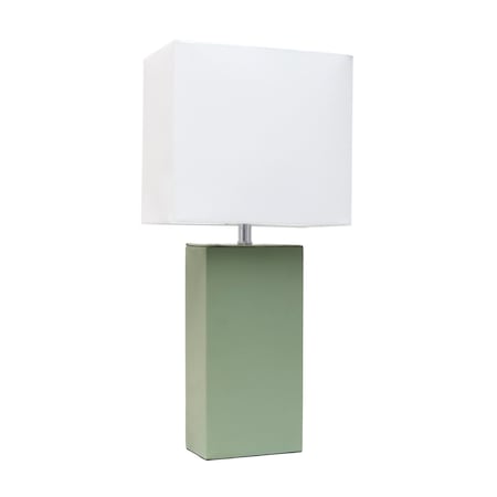 Homeroots 21" Sage Faux Leather Table Lamp With White Shade 642965