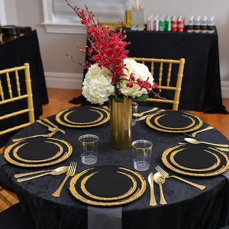 Smarty Had A Party 7.5" Black with Gold Moonlight Round Disposable Plastic Appetizer/Salad Plates (120 Plates), 120PK 967BG-CASE