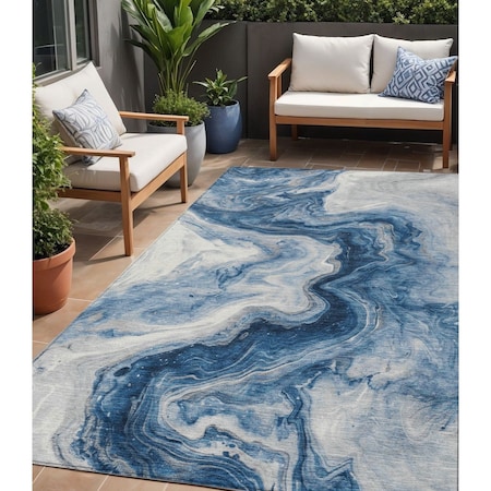 Homeroots 5' X 8' Navy Blue And Silver Abstract Washable Indoor Outdoor Area Rug 618335
