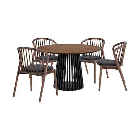 Homeroots Five Piece Brown and Black Round Dining Set with Four Chairs 571710