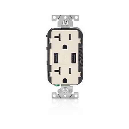 Leviton USB Charger/Duplex Tamper-Resistant Receptacle, 3.6/20 Amp, 125 Volt, NEMA 5-20R, Light Almond T5832-T