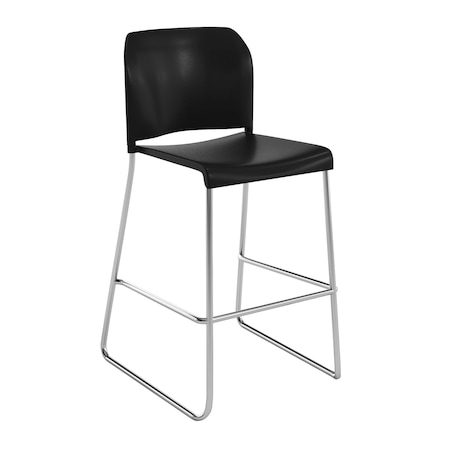 Flash Furniture Commercial Plastic Stack Barstool with Contoured Back and Sled Base in Black RUT-239AH-BS-BK-CHR-GG