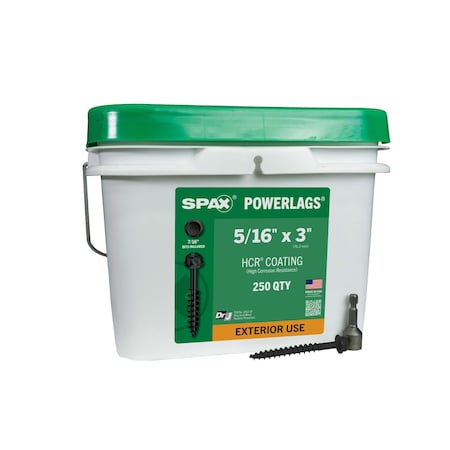 Spax 5/16 in x 3 in Exterior Structural Wood Lag Screws Powerlags Hex Head Hex Bulk Pail, 250PK 3571820800750
