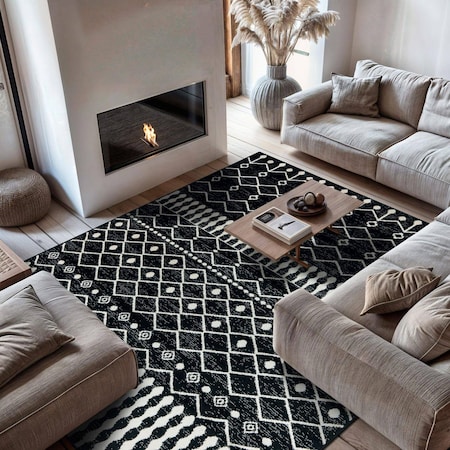 World Rug Gallery Bohemian Trellis Area Rug 7 ft 10 in x 10 ft Black WR96BLACK8X10