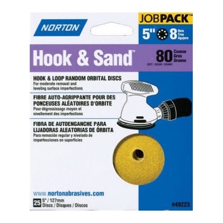 Norton Clipper Norton 49224 Sanding Disc, 5 in Dia, Coated, P60 Grit, Coarse, Aluminum Oxide Abrasive, Paper Backing 7660749224