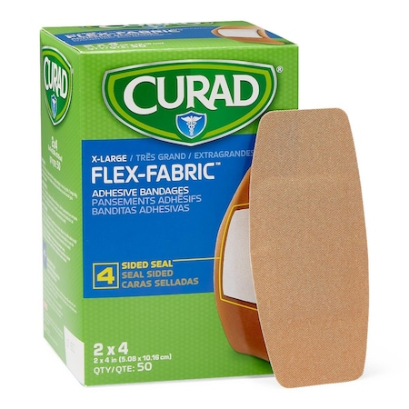 Medline CURAD Flex-Fabric Adhesive Bandages, Extra Large 2in x 4in Strips, 50/Box, 50PK NON25524Z