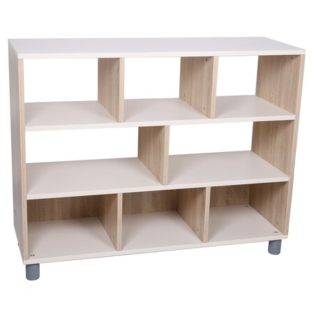 Beleduc By Playwell Palermo 1041mm Mid Open Shelf - 8 Compartments, Dual-Sided, White/Oak HPL, Ages 3+, 828mm 846040