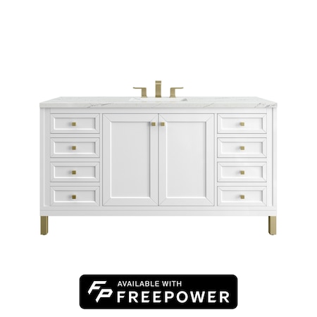 James Martin Vanities Chicago 60 in. Single Vanity, Glossy White, w/ 3 CM Ethereal Noctis Silestone Top 503-V60S-GW-FENC
