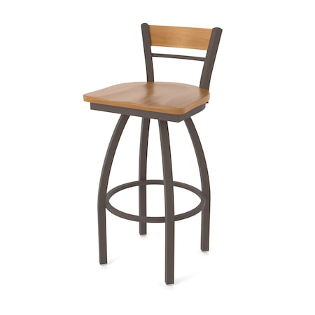 Holland Bar Stool Co Revelle 36in Swivel Extra Tall Bar Stool with Bronze Finish, Medium Back and Medium Maple Seat 881