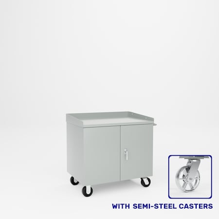 Pucel Mobile Cabinet Bench, Semi Steel Casters 36 in W x 26 in D x 34 in H, Light Blue PC-36S