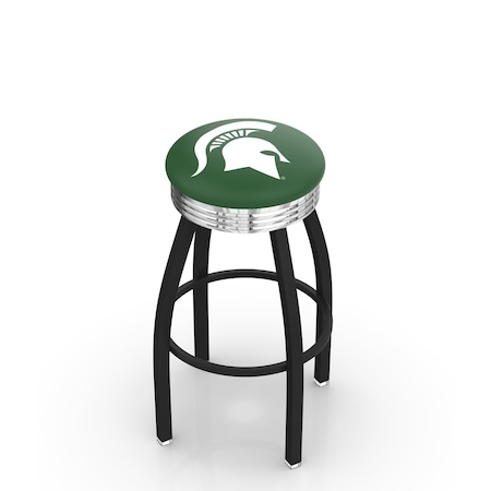 Holland Bar Stool Co 30" Blk Wrinkle Michigan State Swivel Bar Stool, Chrome Ring L8B3C30MichSt