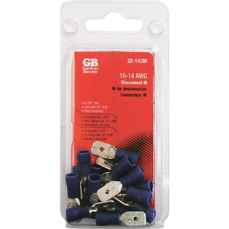 Gardner Bender 16 to 14 AWG Male Blue Vinyl-Insulated Barrel Disconnect, 18PK 20-143M