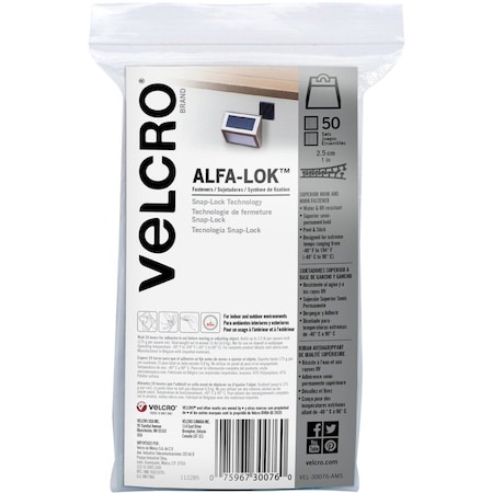 Velcro Brand reg AlfaLok Fasteners, Black, 50PK VEK30076