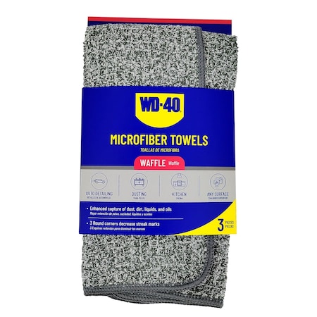 Wd-40 Waffle Multipurpose Microfiber Towel - Gray Color, 3PK L40222