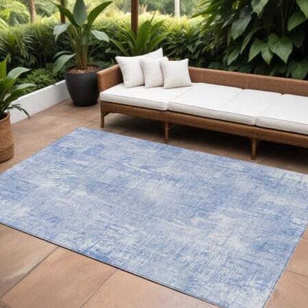 Homeroots 8' X 10' Sky Blue Denim Blue And Ivory Abstract Washable Indoor Outdoor Area Rug 583175