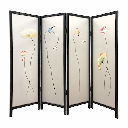 Homeroots 63" Black and White Fabric Folding Four Panel Screen Room Divider 342766