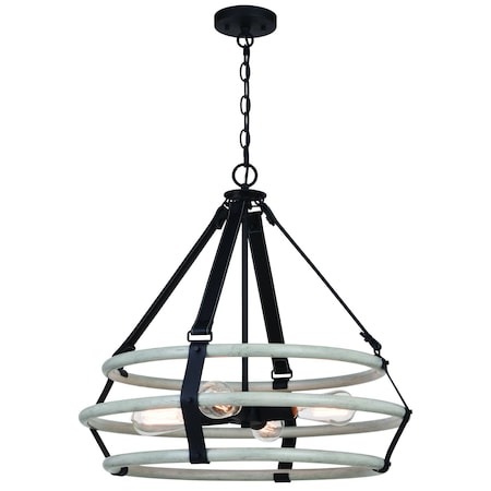 Vaxcel Taylor 4-Light 24 in W Textured Black and Ash Gray Industrial Cage Pendant Ceiling Fixture P0371R