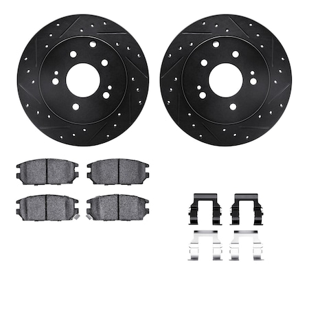 Dynamic Friction Co DFC Rotors-Drilled & Slotted-Black w/ 5000 Advanced Brake Pads Incl Hdw 8512-72066
