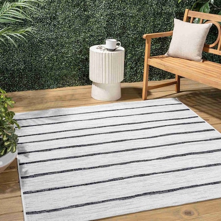 Jonathan Y Colonia Berber Stripe Ivory/Black 8 ft Square Indoor/Outdoor Area Rug SMB125D-8SQ